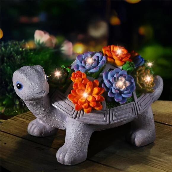 Turtle Birthday Gifts for Mom: Solar Garden Statues with 7 Led Lights - Picture 1 of 7